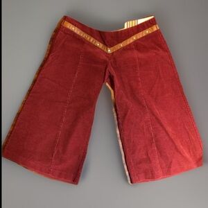 Designer LAUREN MOFFATT 6 Rust Cord Studded Gaucho Capri Crop Pants MSRP $248